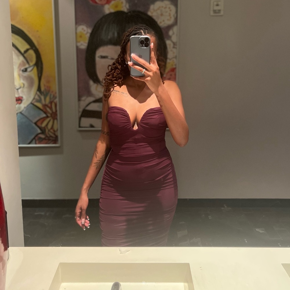 OH POLLY - SERAPHINA Ruched Strapless Midaxi in Plum
